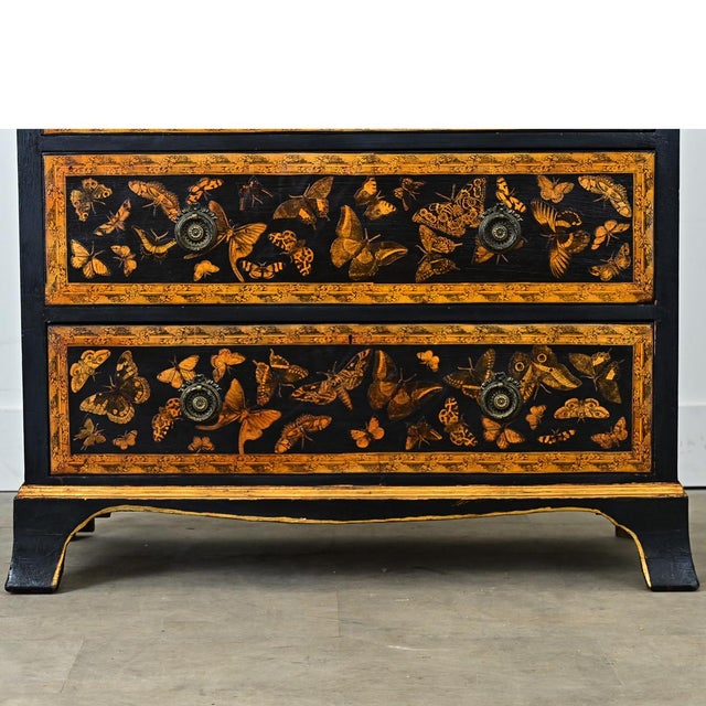 English Painted Pine Chest of Drawers with Moth Decoupage For Sale - Image 4 of 12