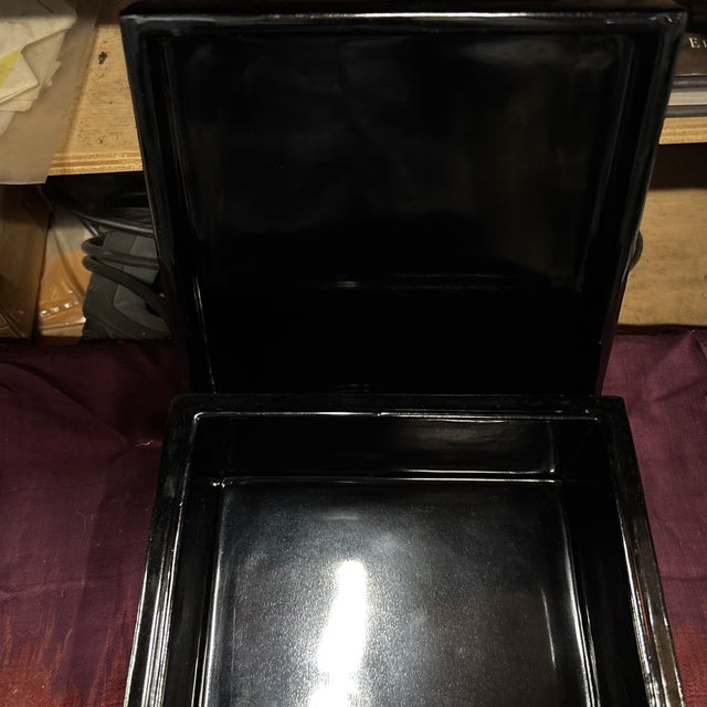 Early 21st Century Elegant Hand Painted (Lines) Lacquer Box 9x9x3.5" For Sale - Image 5 of 12