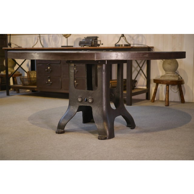 Industrial Cable Reel Table with Cast Iron Base, 1950s For Sale - Image 4 of 10