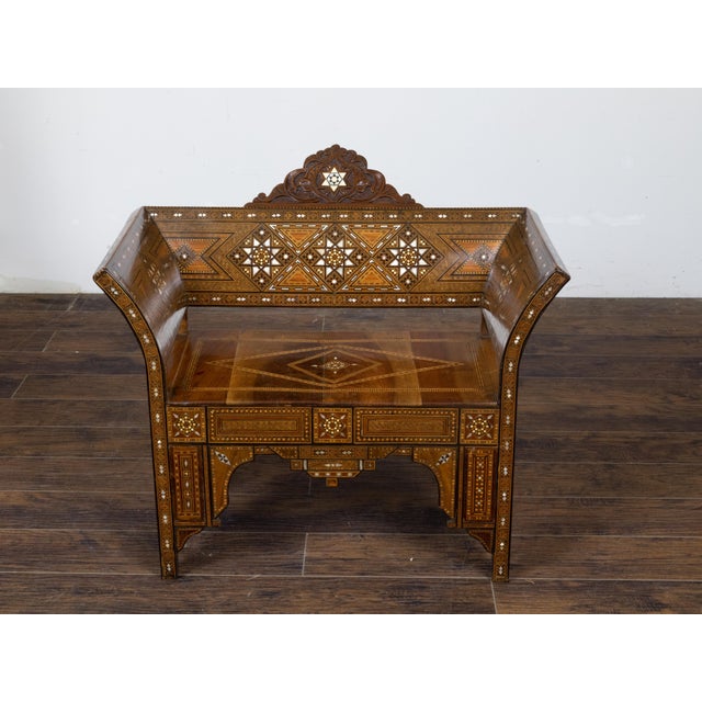 Early 20th Century Moorish Style Moroccan 1900s Armchair with Mother of Pearl Geometric Inlay For Sale - Image 5 of 12