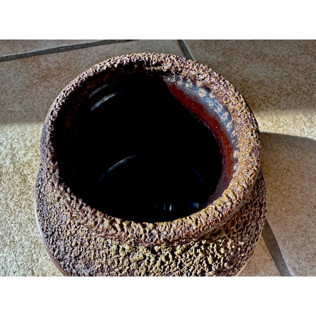 1960s Brutalist Studio Ceramic Art Vase with Textured Rough Glaze, Germany, 1960s For Sale - Image 5 of 12
