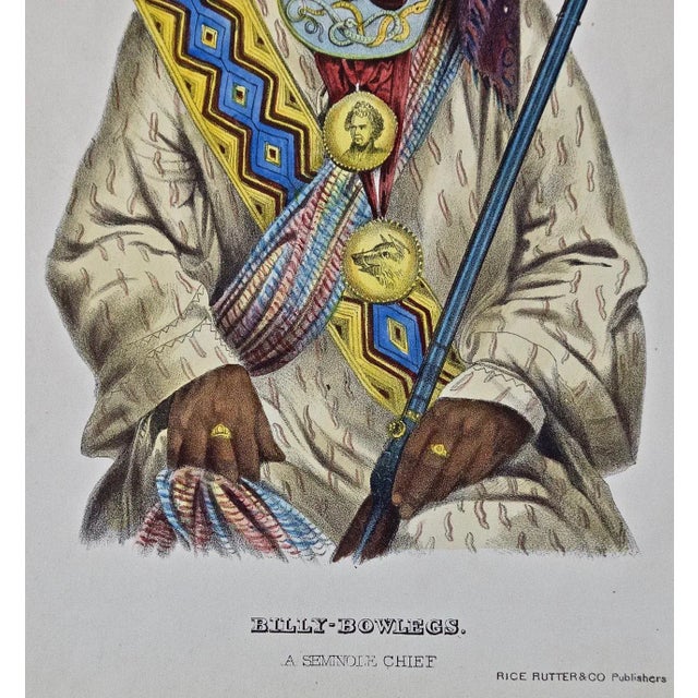 Mid 19th Century Billy Bowlegs, Seminole Chief: Original McKenney & Hall Hand-Colored Lithograph, 1865, Framed For Sale - Image 5 of 7