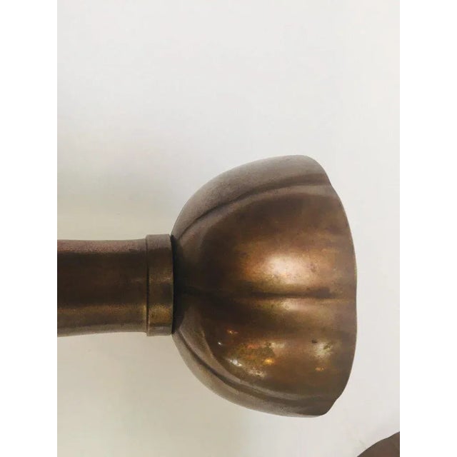 Large Brass Japanese Candlesticks on a Round Scalloped Base and Top For Sale - Image 12 of 13