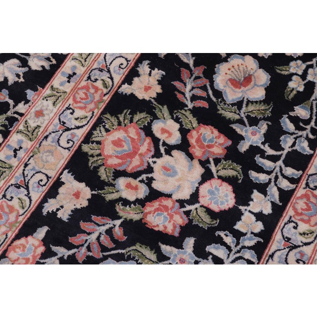 1990s Shabby Chic Floral 1990's Pak-Persian Black/Rust Wool Rug - 12'1'' X 15'2'' For Sale - Image 5 of 9