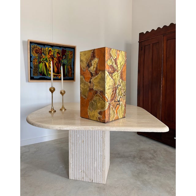 Paul Evans Style Brutalist Planter Patchwork Riveted Copper Brass Cork Bohemian For Sale - Image 6 of 13