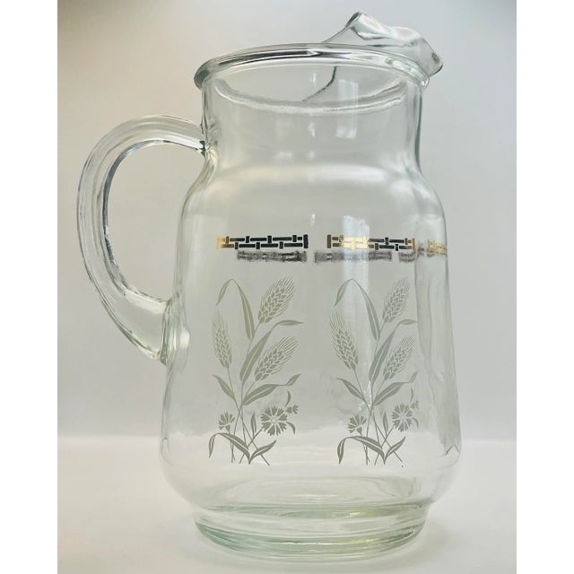 Glass Mid 20th Century Gold & White Wheat Pitcher For Sale - Image 7 of 9