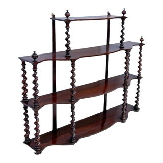 Antique English Barley Twist Carved Fruitwood Wall Shelf / Etagere For Sale