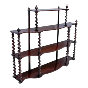 Antique English Barley Twist Carved Fruitwood Wall Shelf / Etagere