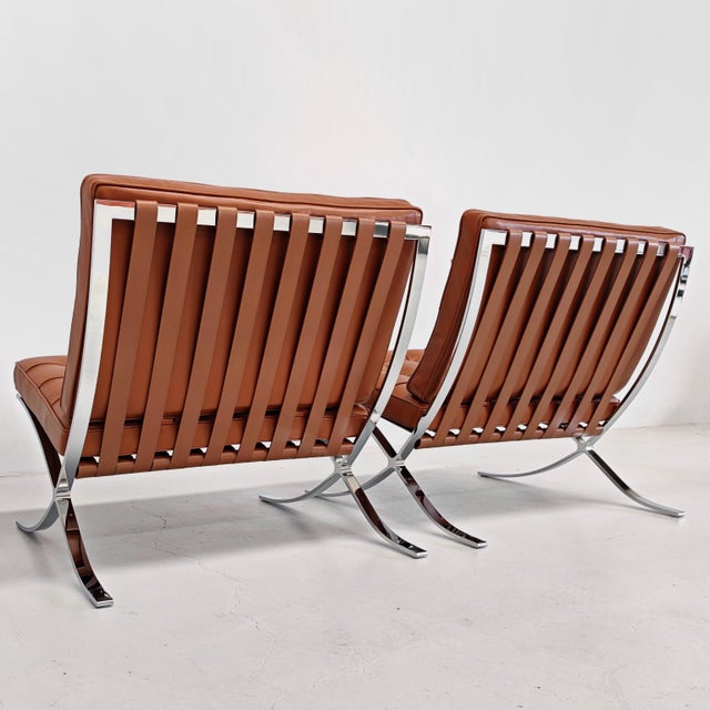 Barcelona Lounge Chairs in Tobacco Leather by Ludwig Mies van der Rohe for Knoll, 2010s, Set of 2 For Sale - Image 18 of 18