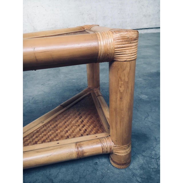 Boho Chic Handcrafted Bamboo Corner Table Set, 1970s, Set of 2 For Sale - Image 3 of 18