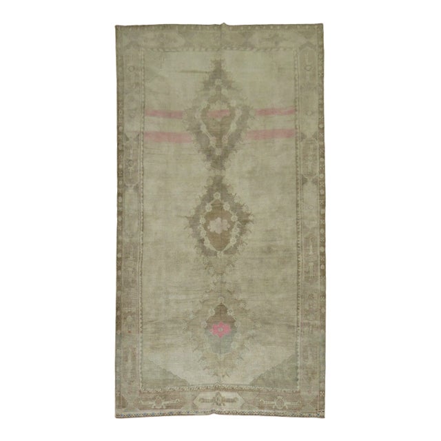 Vintage Neutral Pink Pop Turkish Gallery Rug - 6'4" x 12'1" For Sale