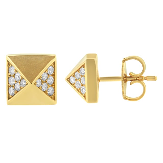 Discover the epitome of elegance with these radiant diamond pyramid stud earrings, meticulously crafted from lustrous 14K...