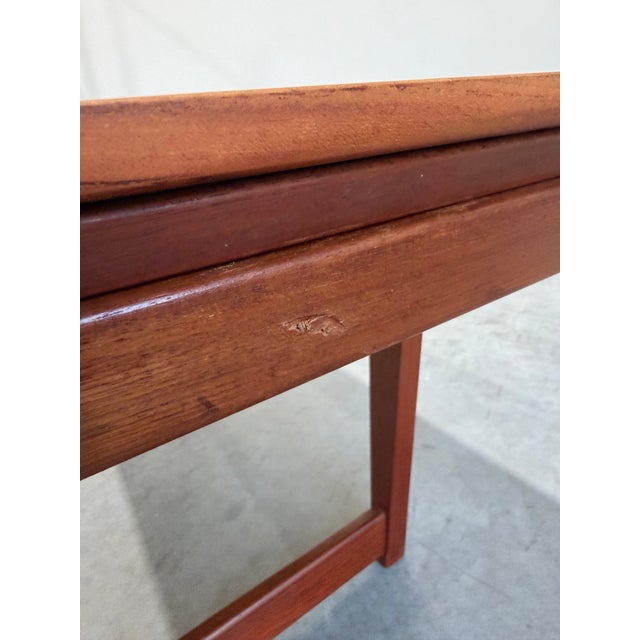 Large Mid Century Modern Danish Teak Bench With Pull Out Tray For Sale - Image 12 of 12