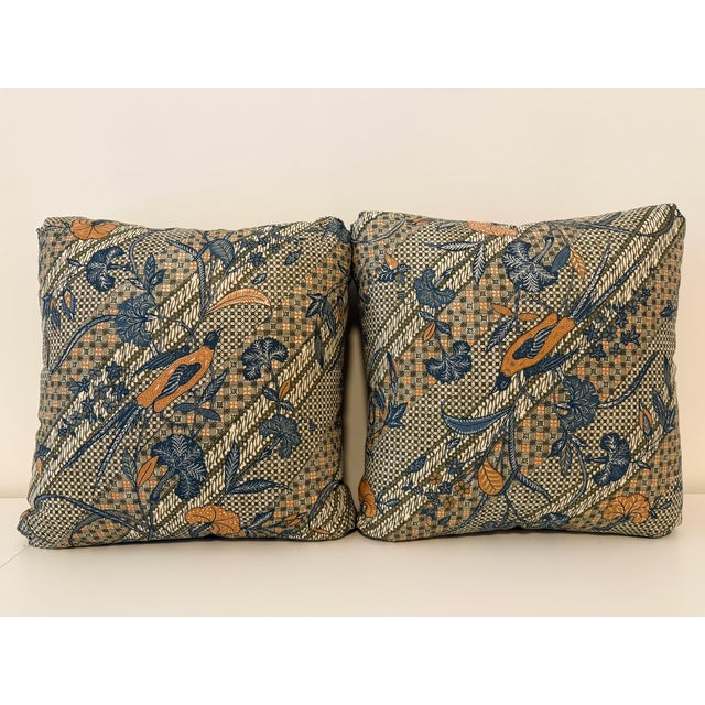 Pair of custom pillows out of Java Stripe in Blue/Brown from Jasper by Michael Smith Brand New - Never Used 18" Square...