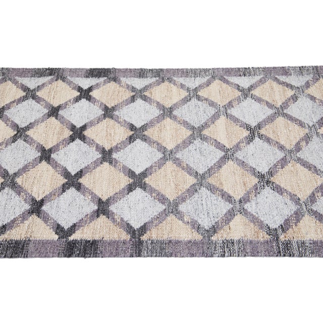 Modern Modern Swedish Style Handmade Gray and Beige Geometric Designed Wool Runner For Sale - Image 3 of 7