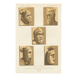 Ferdinand Séré, Carved Stall Heads at Vitteaux, Côte Dor, 1851, Chromolithograph For Sale