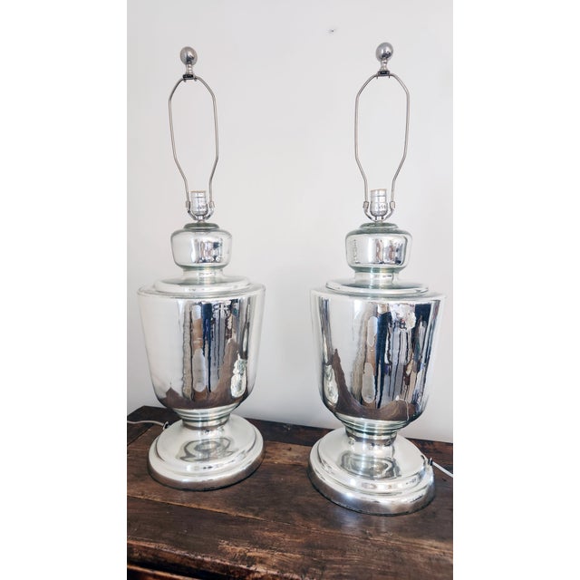 Pair of Mid-Century Mercury Glass Table Lamps, Circa 1950s For Sale - Image 13 of 18