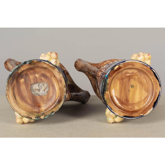 1920s French Majolica Pitchers or Vases - a Pair For Sale - Image 9 of 10