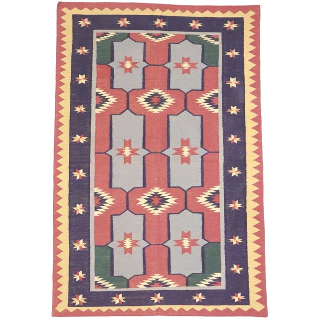 Vintage Romanian Geometric Kilim Rug - 03'11 X 05'11 For Sale - Image 9 of 9