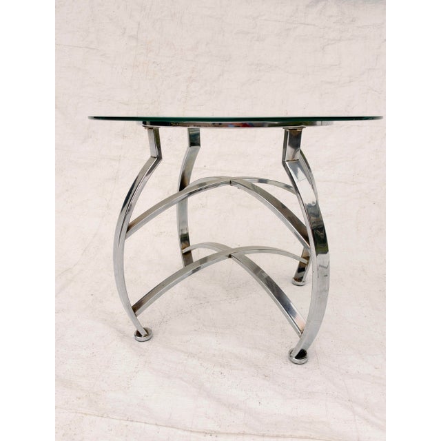 1970s Vintage Mid Century Pair of Chrome Glass Top Side Tables S/2 For Sale - Image 5 of 5