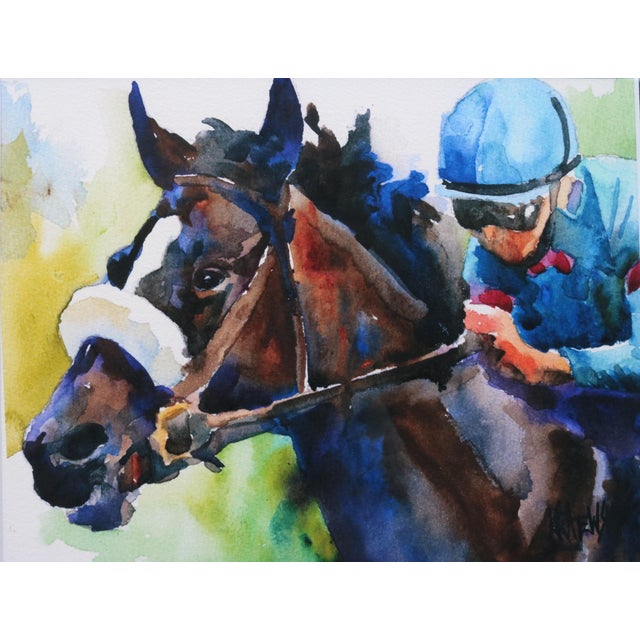 This beautiful and colorful watercolor is of the racehorse Zenyatta and her jockey. Zenyatta won 19 of her 20 starts and...
