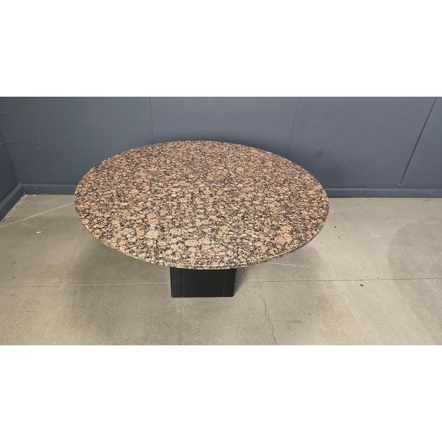 Vintage granite dining table with a black wooden base. Beautiful stone pattern in the table top. Good condition. 1970s -...