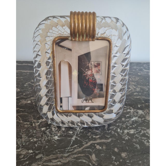Murano Glass Torchon Photo Frame with Brass Mount by Barovier & Toso, Italy, 1940s For Sale - Image 4 of 5