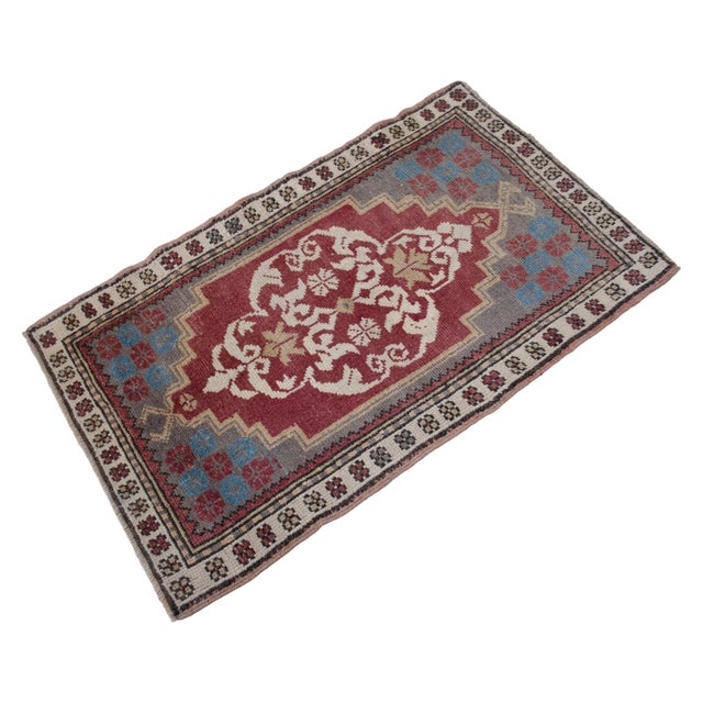 Distressed Low Pile Turkish Yastik Petite Rug Hand Knotted Faded Mat - 24″ X 41″ For Sale - Image 4 of 12