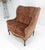 Red Gold Brass Tacks Upholstery Carved Mahogany Base Legs Large Wing Chair For Sale - Image 12 of 12