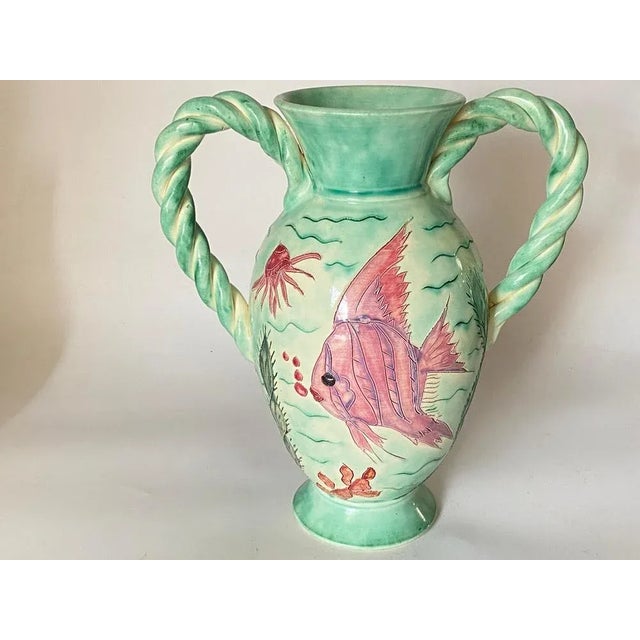 Large Pink and Green Painted Ceramic Vase from Vallauris, France, 1970 For Sale - Image 10 of 12