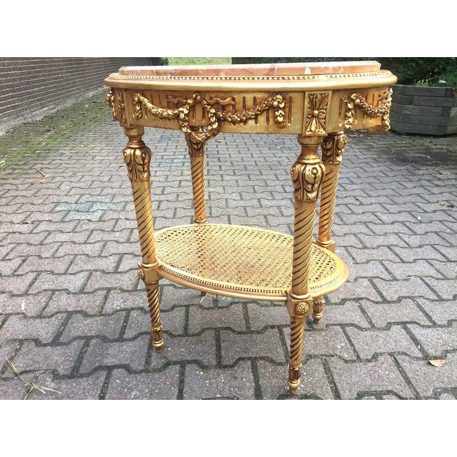 Wood 1970s French Louis XVI Gilt Beech Pink Marble Side Table For Sale - Image 7 of 11