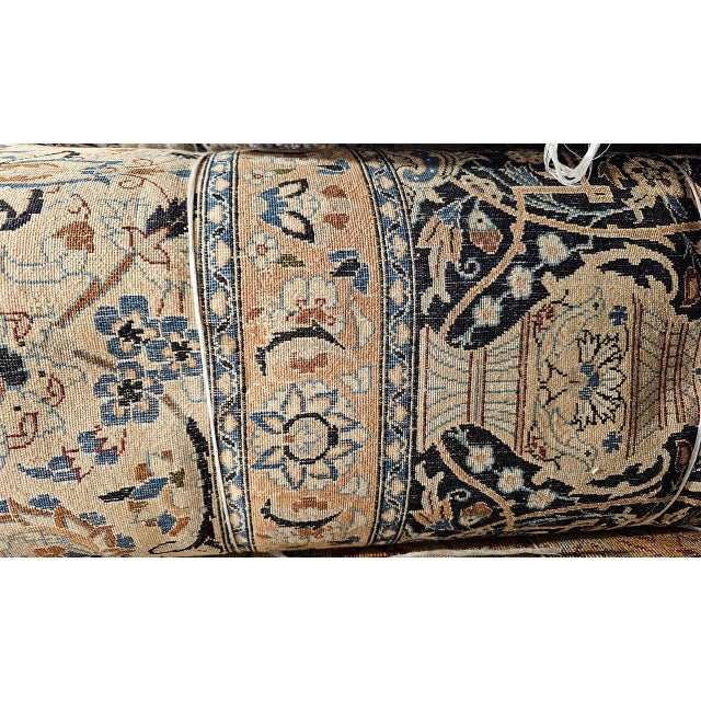 Vintage Persian Nain Area Rug, Hand-Knotted Wool & Silk, Floral Pattern, 9x13, Navy & Ivory For Sale - Image 18 of 18