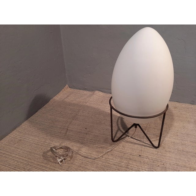 1990s Table Lamp with Iron Structure & Egg-Shaped Opal Glass Shade in the Style of Stilnovo, 1990s For Sale - Image 5 of 9