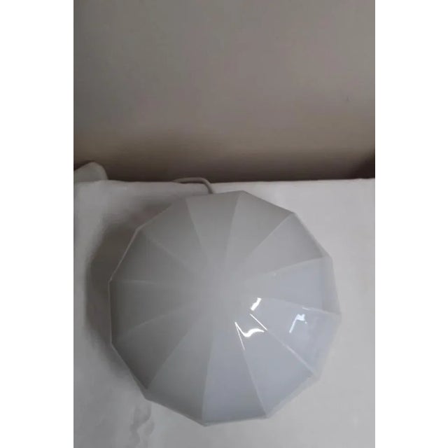 Flat Vintage Ceiling Lamp with Profiled Brass Mount & Segmented Opaque White Glass Screen, 1980s For Sale - Image 3 of 9