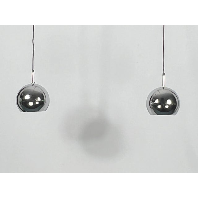 Silver Chrome Sphere Pendant Lamps by Targetti, 1970s, Set of 2 For Sale - Image 8 of 14