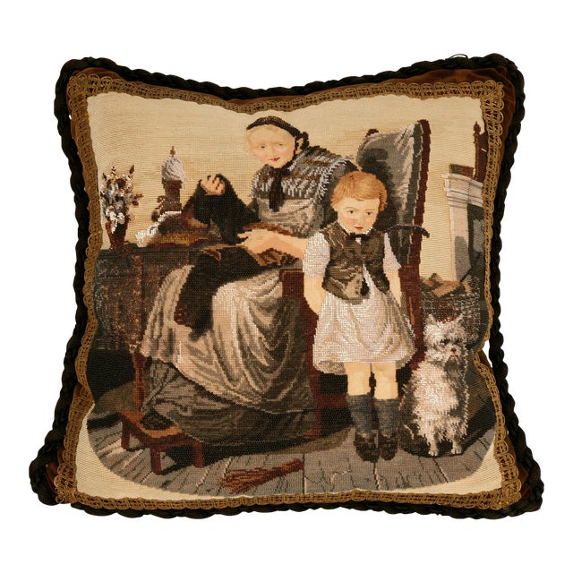 C.1880 the Best Antique English Folk Art Hand-Beaded Pillow Ever For Sale