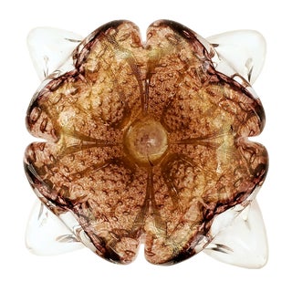 1960s Murano Glass Bowl With Gold and Amethyst With Bubbles - Italian Mid 20th Century Modern For Sale