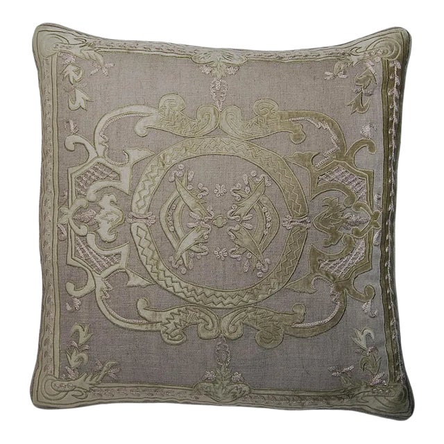 Linen & Velvet 22"x22" Throw Pillow For Sale