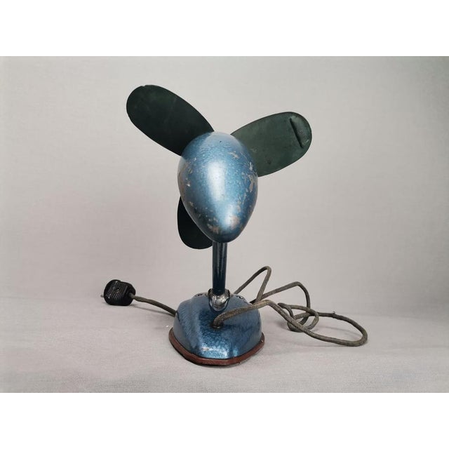 1950s Art Deco Style Blue Metallic Iron Electric Air Fan, 1959 For Sale - Image 5 of 15