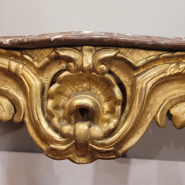 18th Century Louis XV Wall-Mounted Console Table in Carved and Gilded Wood, France For Sale - Image 16 of 18