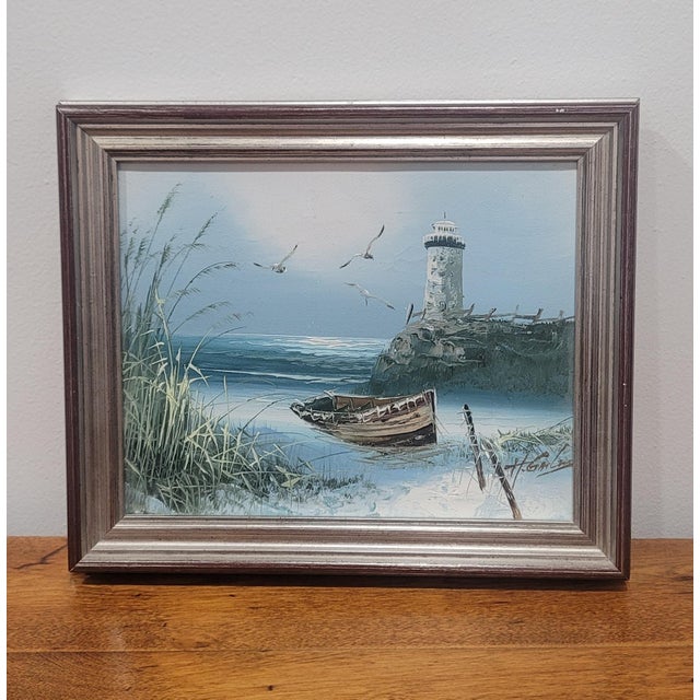 Textile 1990s Vintage Seaside Oil Painting Signed H. Gailey For Sale - Image 7 of 11