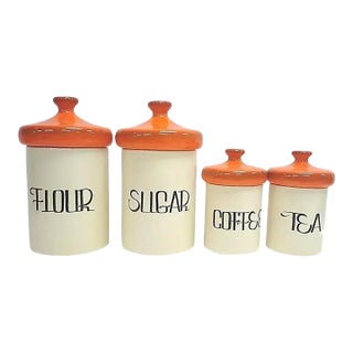 Mid 20th Century Space Age Orange Ceramic Canisters - Set of Four For Sale