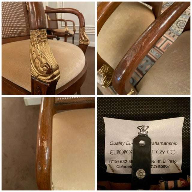 French Empire Style Mohair & Cane Arm Chairs - Set of 4 For Sale - Image 12 of 12
