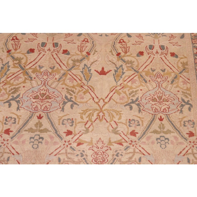 Shabby Chic Floral 1990's Pak-Persian Tan/Red Wool Rug - 6'1'' X 9'1'' For Sale - Image 4 of 9