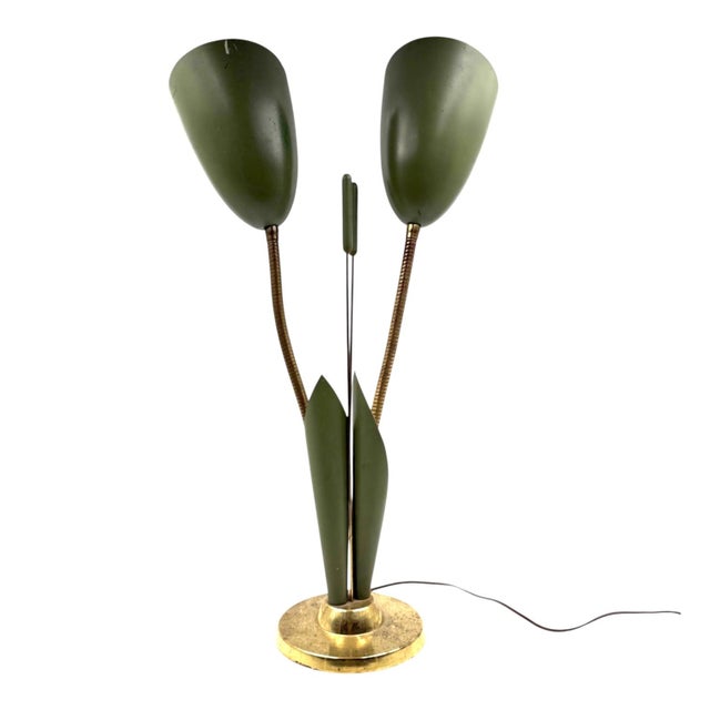 1970s Mid-Century Modern Green Lily Shaped Lamp For Sale - Image 6 of 7