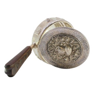 Silver Smudging Bowl with Busts of Roman Soldiers Hammered Lid, Reliefs Casing and Wooden Handle For Sale