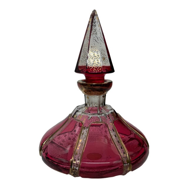 Bohemian Red Perfume Bottle With Gilt Accents For Sale