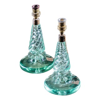 Pair of Small Table Lamps with Glass Base by Seguso Vetri d’Arte, Italy 1940s For Sale