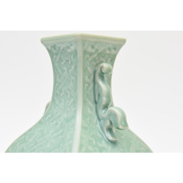 Vintage Mid Century Modern Porcelain Asian Vase in Celadon Green, 1950's For Sale In Miami - Image 6 of 11