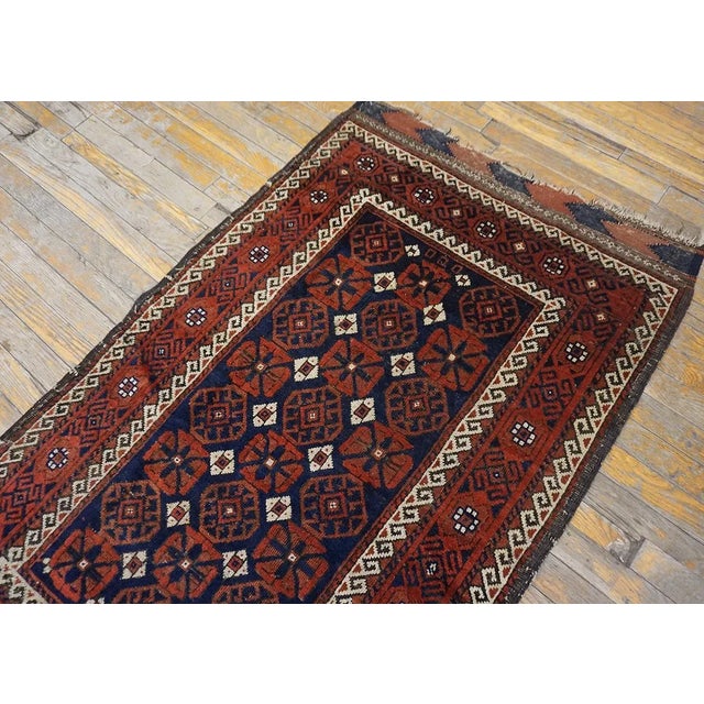 Tribal 1890s Red Wine Geometric Tribal Antique Balouch Turkman Rug 3' 0'' X4' 9'' Handknotted Wool Carpet For Sale - Image 3 of 11